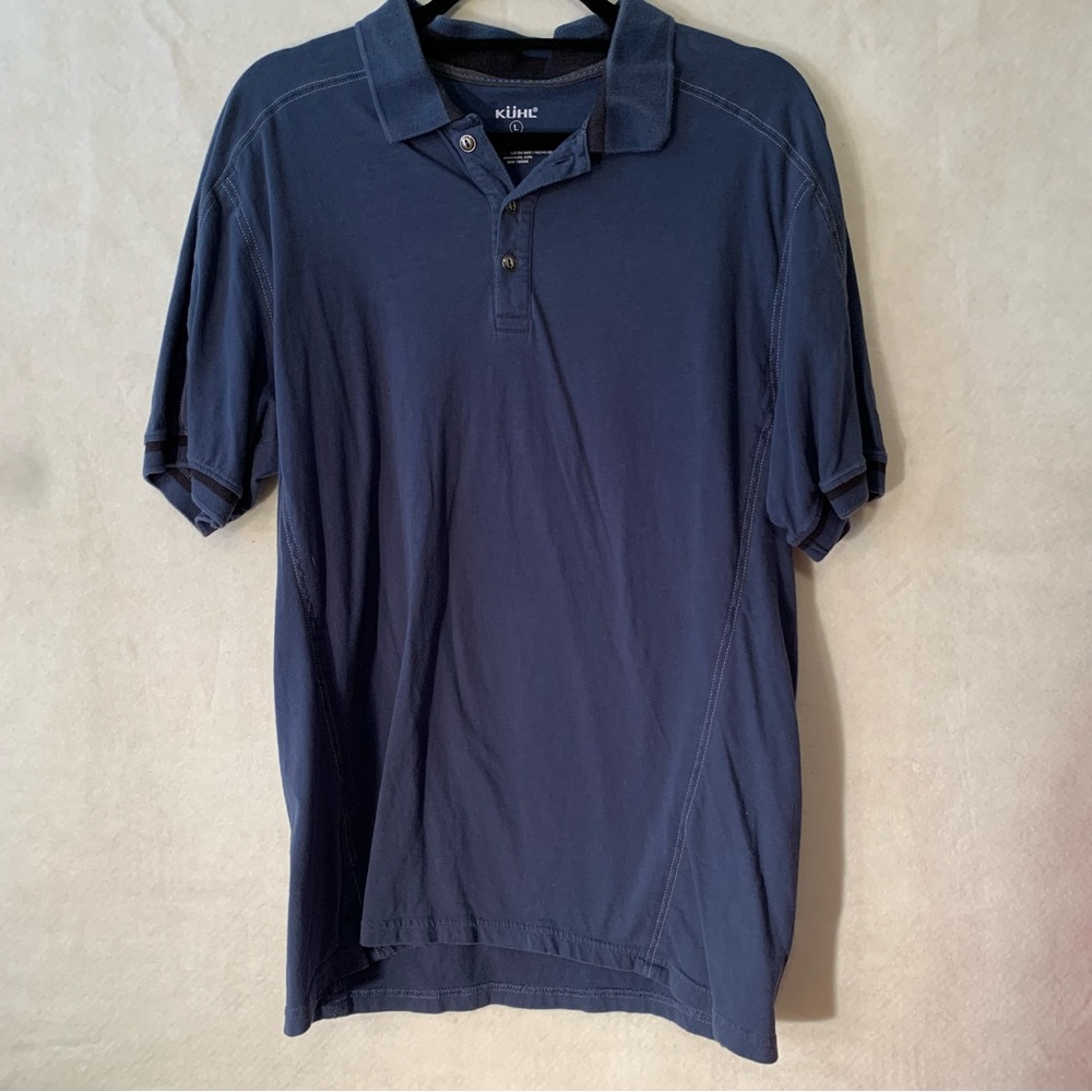 KUHL Wildfire Blue Casual Outdoor Hiking Short Sleeve Polo Shirt Mens Large